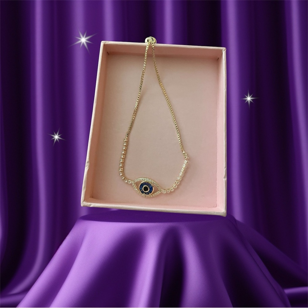 Evil Eye Pave Slider/Bolo Bracelet NIB OSFM